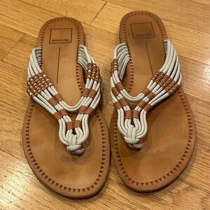 Dolce Vita Brown and Cream Woven Flip Flops